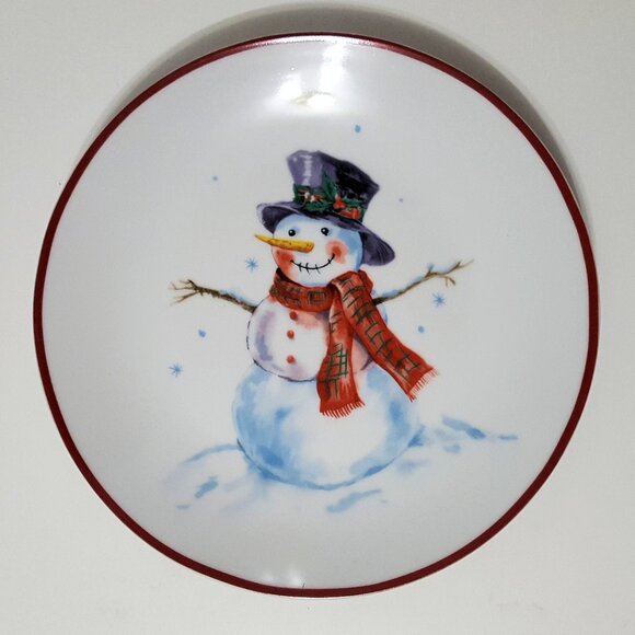 NEW Set of 4 Over and Back Christmas Snowman Salad Plates 8" Porcelain N… - Picture 3 of 6